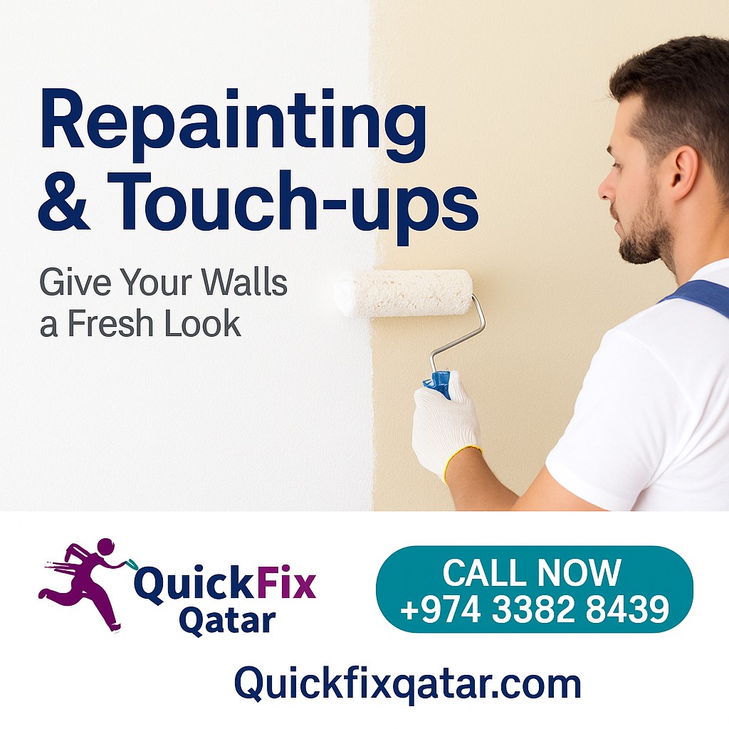 Professional repainting and touch-up services in Doha by Quick Fix Qatar – restoring wall beauty and freshness for homes, villas, and offices.