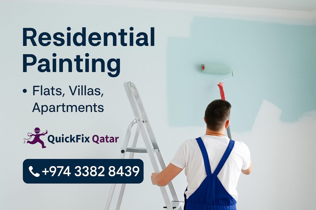 Residential painting services in Qatar – professional wall painting for flats, villas, and apartments by Quick Fix Qatar.