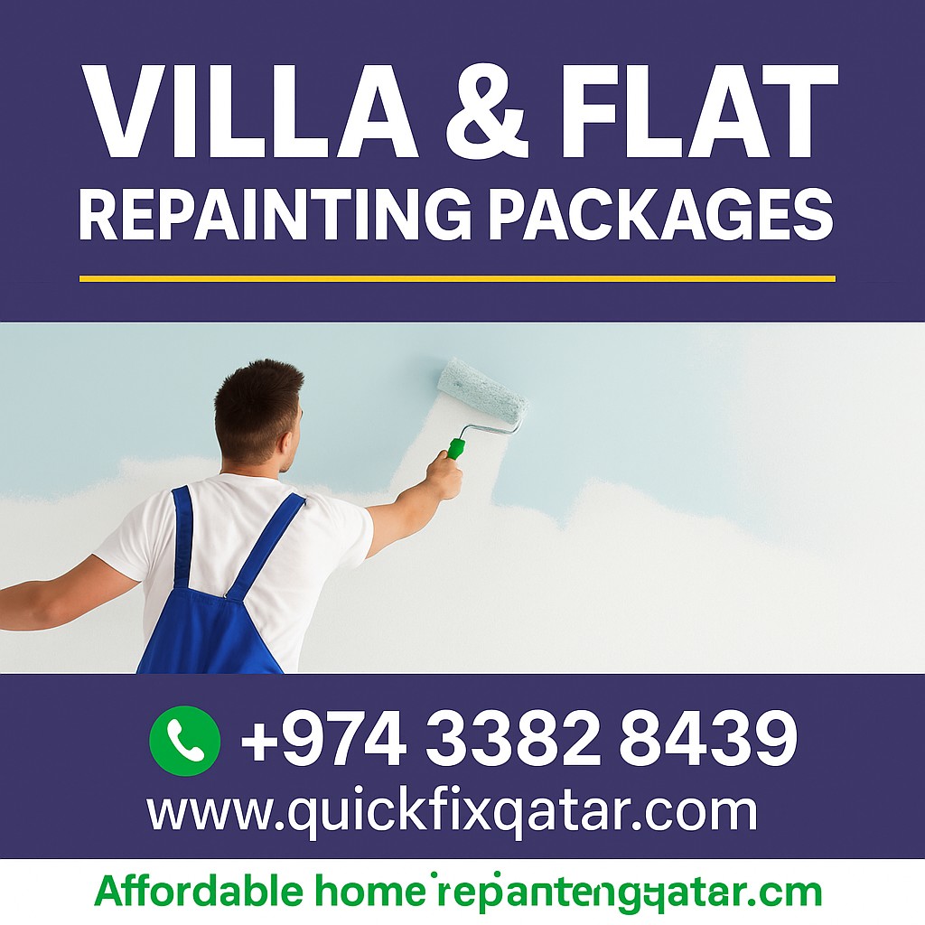 Professional villa and flat repainting service in Qatar by Quick Fix Qatar — experienced painters giving homes a fresh and modern look.